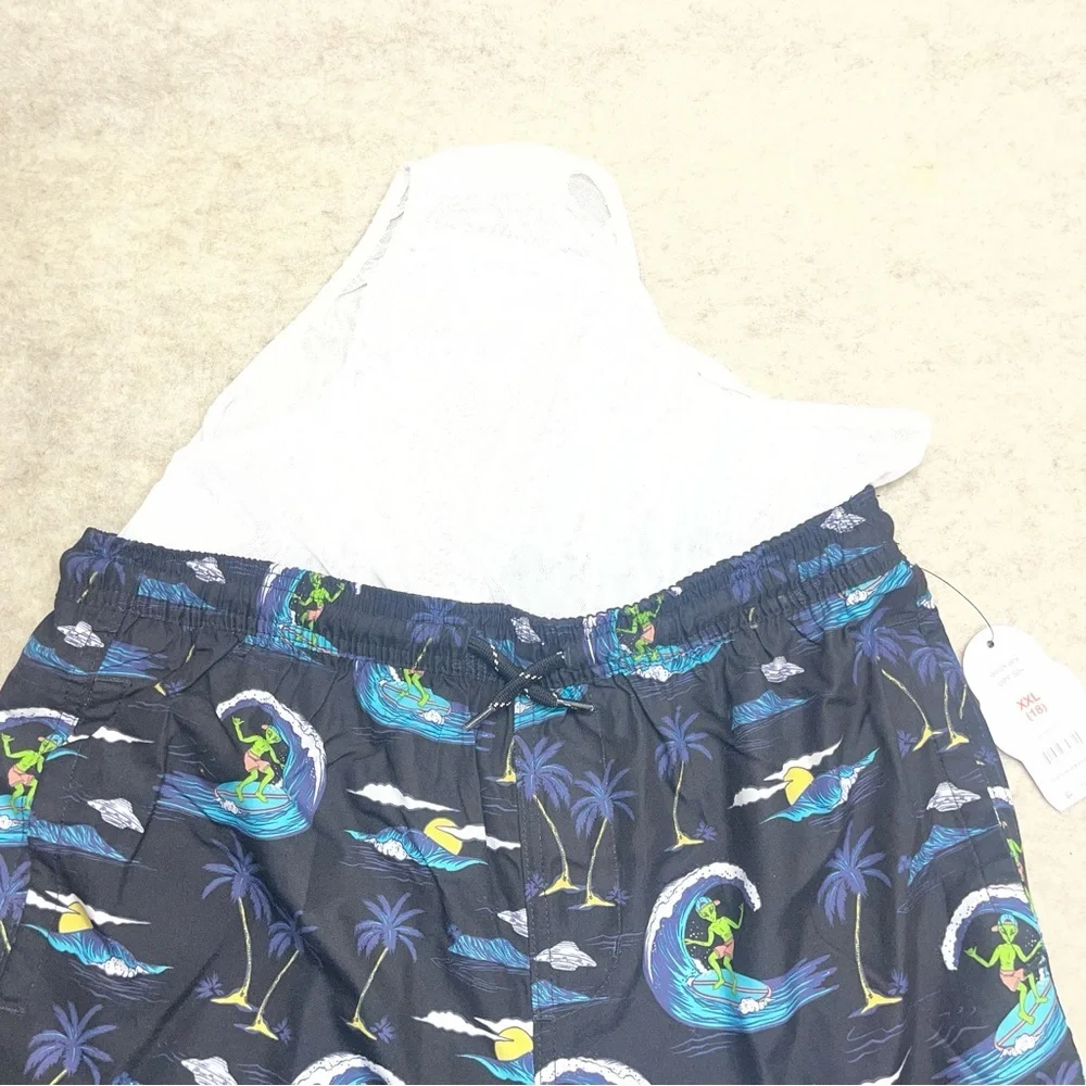 Wonder Nation Black Shark Fin UPF 50+ Swim Shorts Trunks Boys Size XXL(18) New